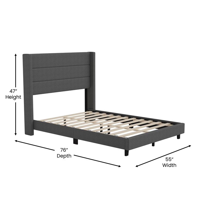 Full Size Upholstered Platform Bed with Wingback Headboard-Charcoal Faux Linen