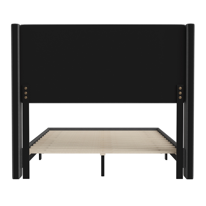 Full Size Upholstered Platform Bed with Wingback Headboard-Charcoal Faux Linen