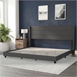 King Size Upholstered Platform Bed with Wingback Headboard-Charcoal Faux Linen