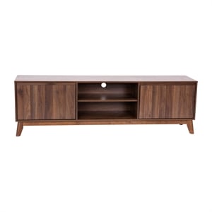Walnut 70&quot TV Stand with Adjustable Middle Shelf - Dual Soft Close Storage Doors