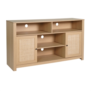 58&quot Sideboard with 2 Soft Close Doors and Adjustable Shelf - Natural/Rattan