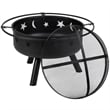 Star and Moon Fire Pit with Mesh Cover & 2 Green Poly Resin Adirondack Chairs
