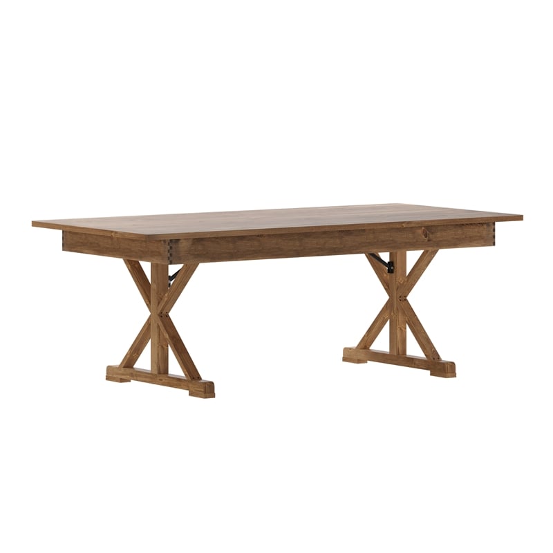 Solid Pine Farm Dining Table with X-Style Legs in Antique Rustic - 7' x 40