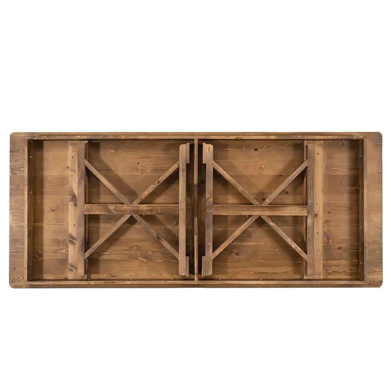Solid Pine Farm Dining Table with X-Style Legs in Antique Rustic - 7' x 40