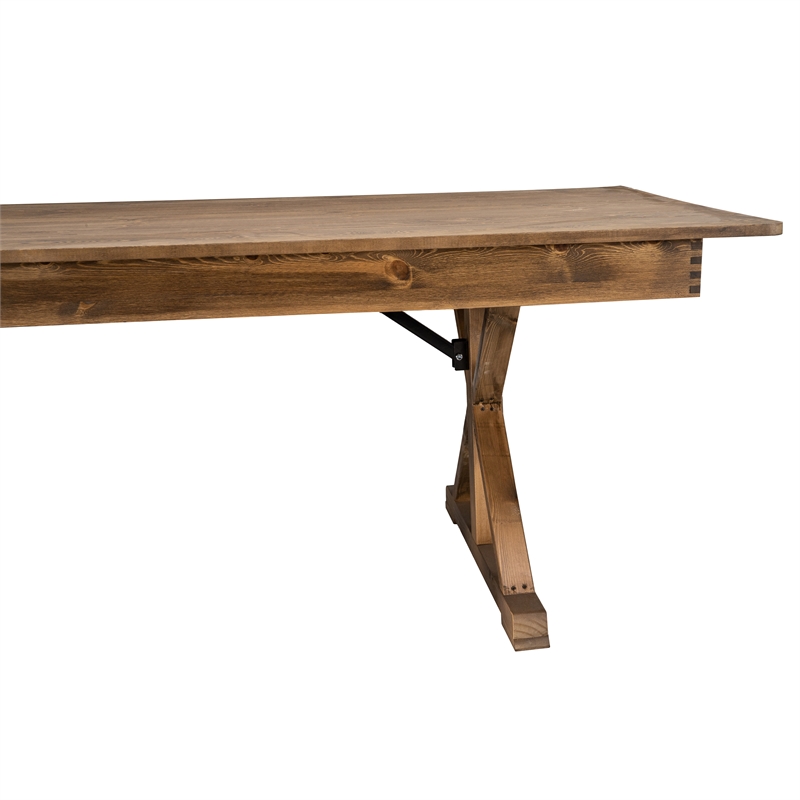 Solid Pine Farm Dining Table with X-Style Legs in Antique Rustic - 7' x 40