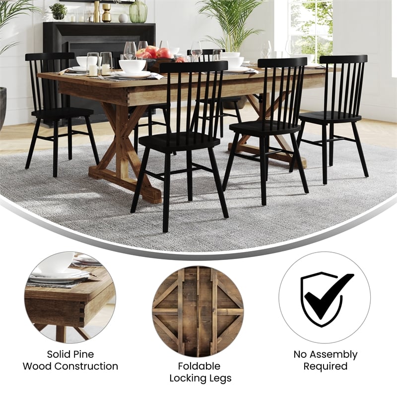 Solid Pine Farm Dining Table with X-Style Legs in Antique Rustic - 7' x 40