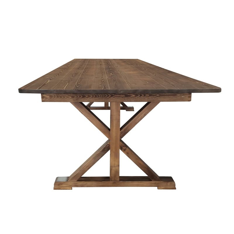 Solid Pine Farm Dining Table with X-Style Legs in Antique Rustic - 7' x 40