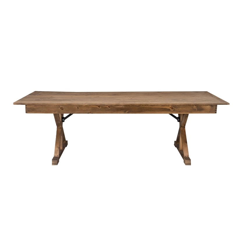 Solid Pine Farm Dining Table with X-Style Legs in Antique Rustic - 7' x 40