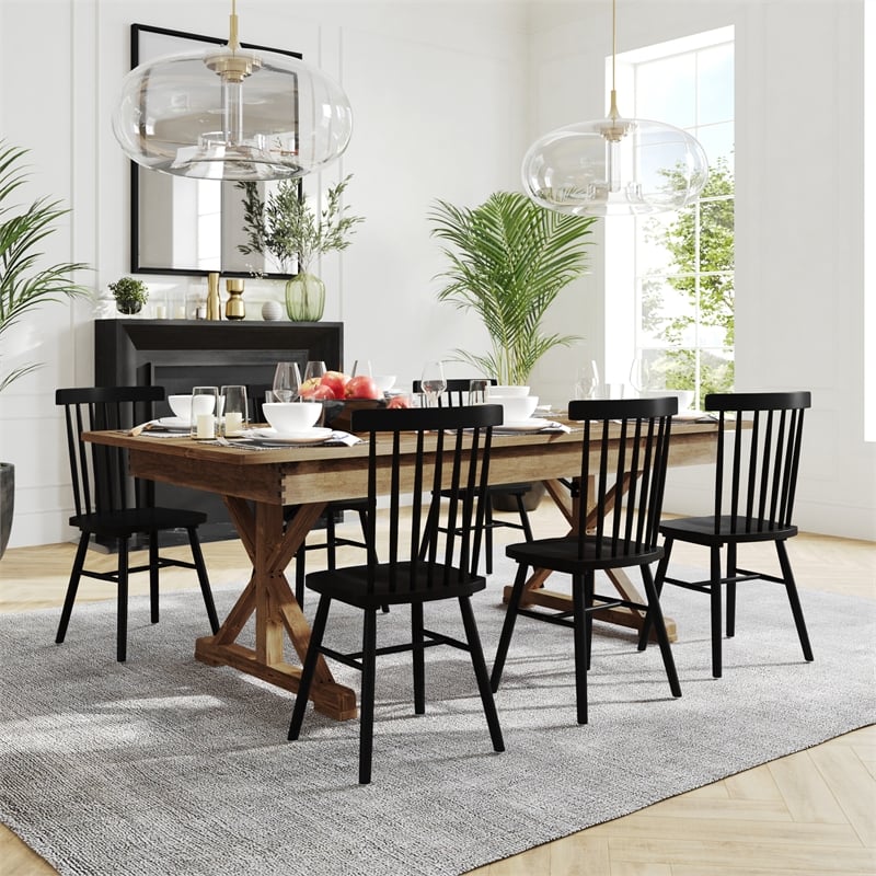 Solid Pine Farm Dining Table with X-Style Legs in Antique Rustic - 7' x 40