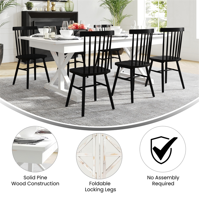 Solid Pine Farm Dining Table with X-Style Legs in Antique Rustic White-7' x 40