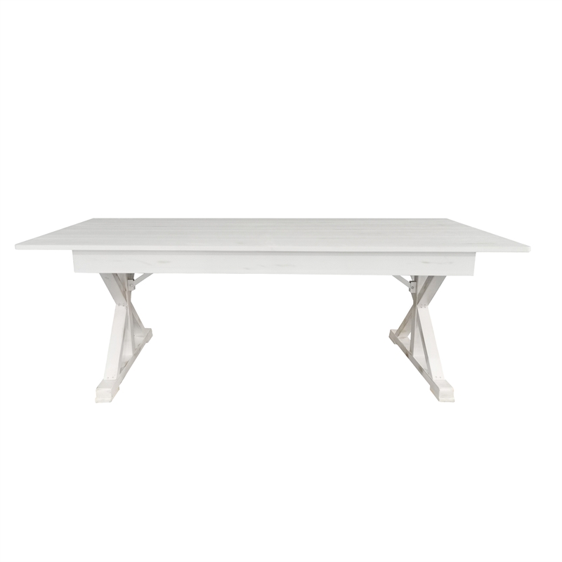 Solid Pine Farm Dining Table with X-Style Legs in Antique Rustic White-7' x 40