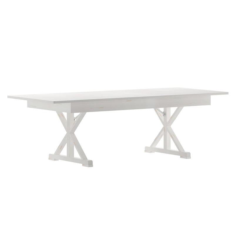 Solid Pine Farm Dining Table with X-Style Legs in Antique Rustic White-8' x 40