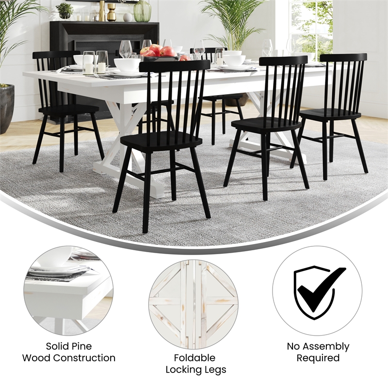 Solid Pine Farm Dining Table with X-Style Legs in Antique Rustic White-8' x 40