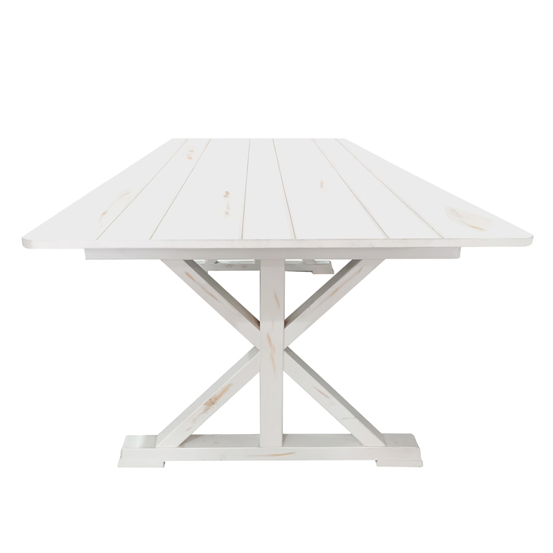 Solid Pine Farm Dining Table with X-Style Legs in Antique Rustic White-8' x 40