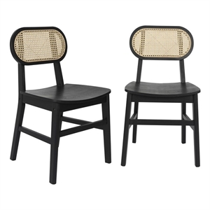 2 Pack Commercial Cane Rattan Event Chairs - Wood Backs and Seats-Natural/Black