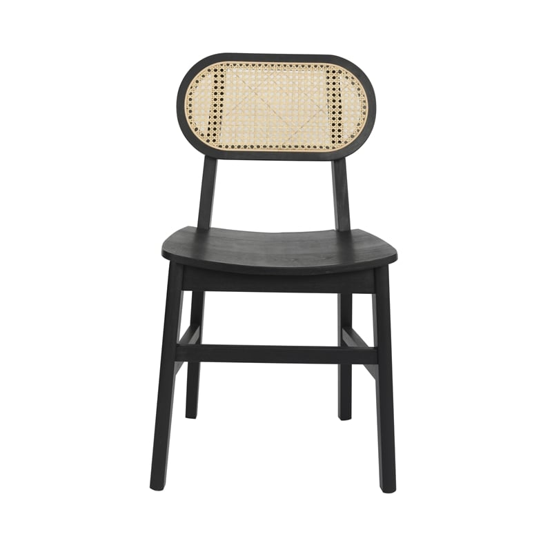 2 Pack Commercial Cane Rattan Event Chairs - Wood Backs and Seats-Natural/Black