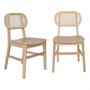 2 Pack Commercial Cane Rattan Event Chairs - Wood Backs and Seats-Natural