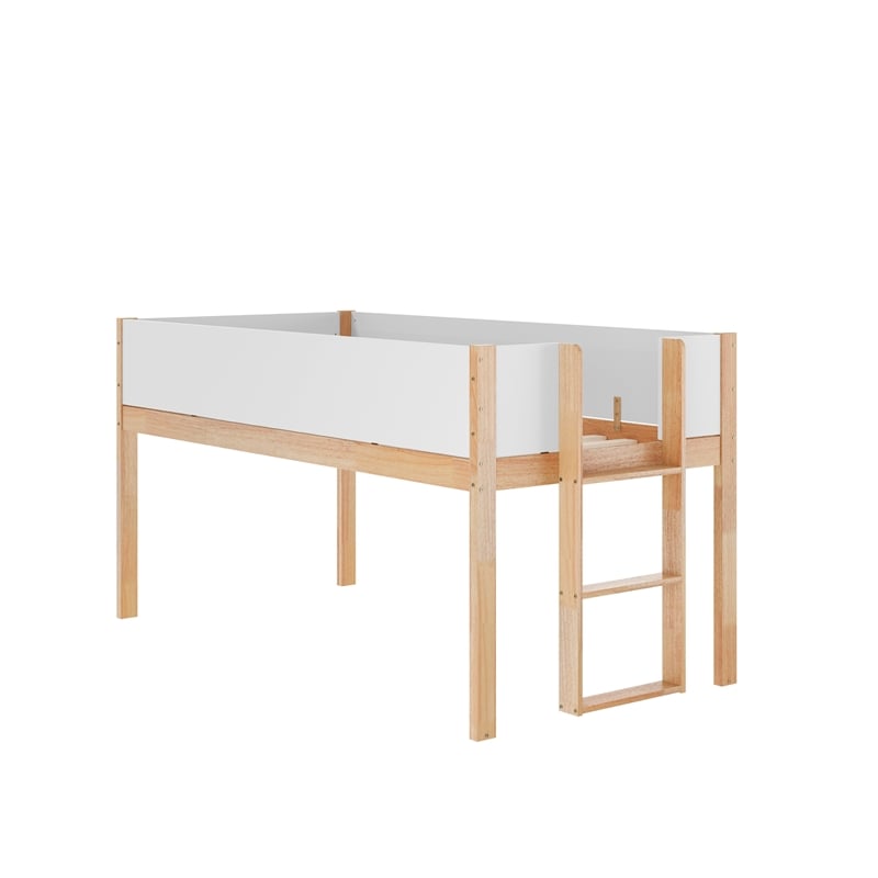 Twin Over Twin Convertible Solid Wood Bunk Bed Frame for Kids in White/Natural