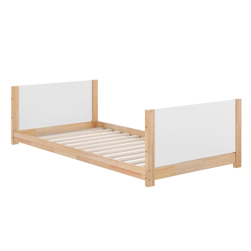 Twin Over Twin Convertible Solid Wood Bunk Bed Frame for Kids in White/Natural