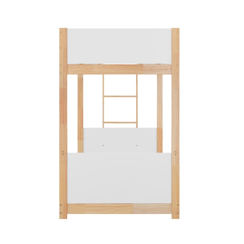 Twin Over Twin Convertible Solid Wood Bunk Bed Frame for Kids in White/Natural