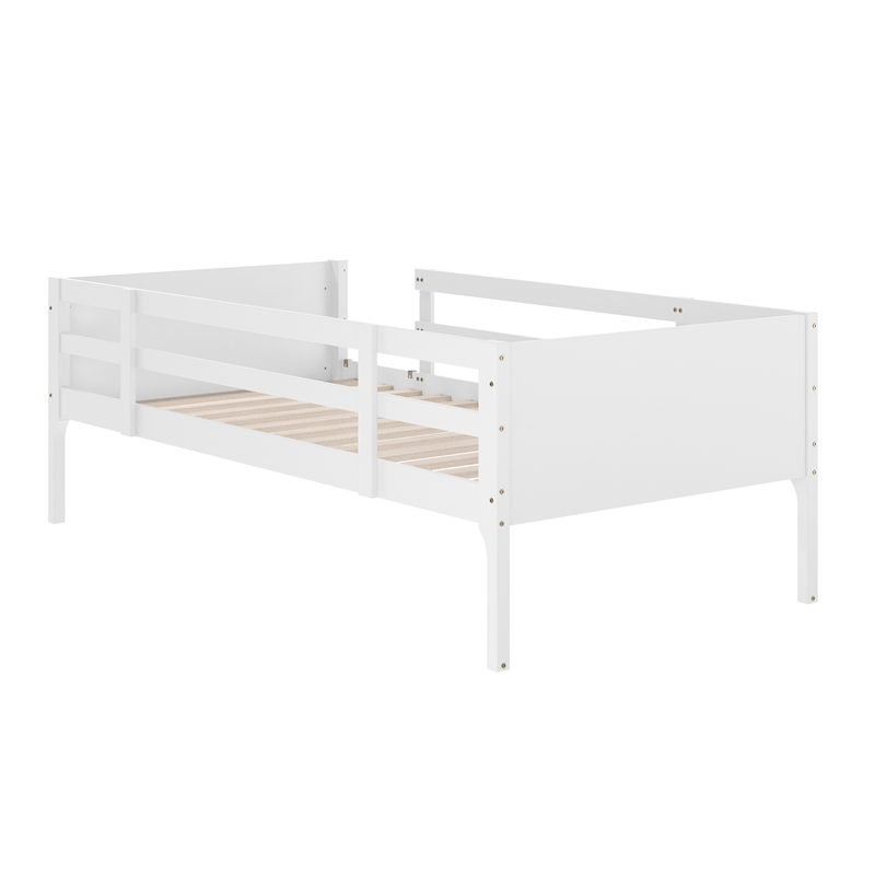 Twin Over Full Convertible Slatted Solid Wood Bunk Bed Frame for Kids in White