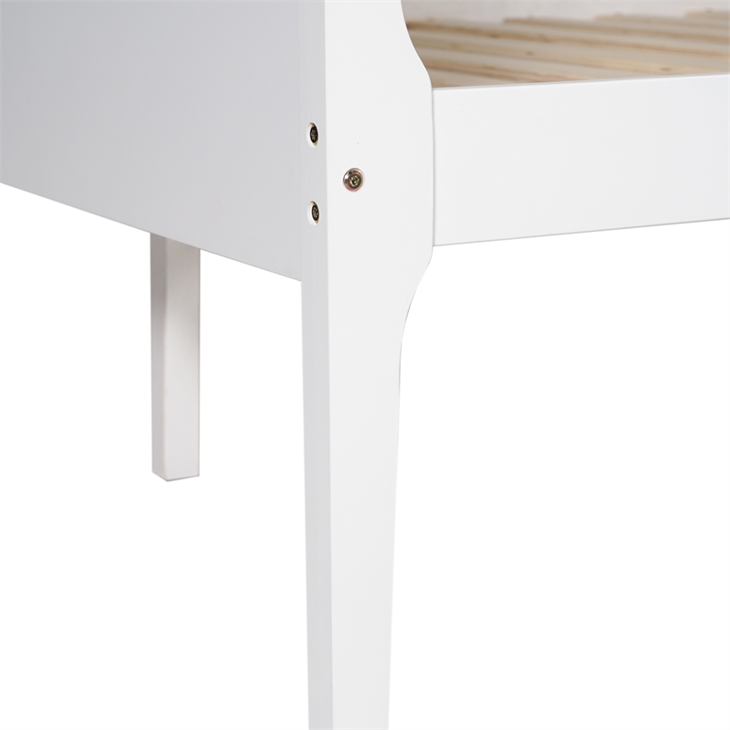 Twin Over Full Convertible Slatted Solid Wood Bunk Bed Frame for Kids in White