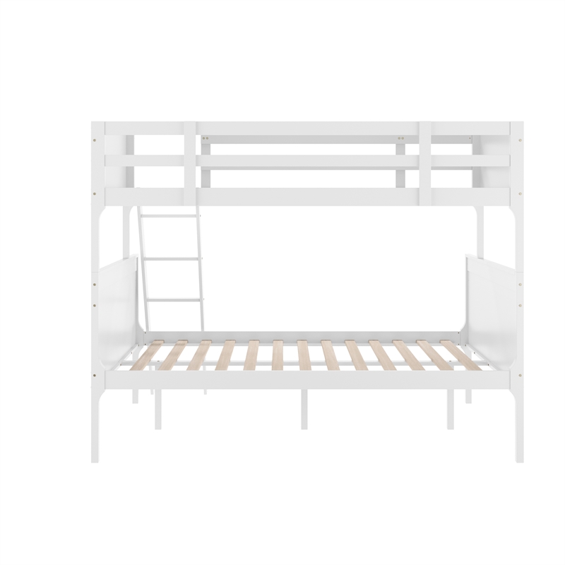 Twin Over Full Convertible Slatted Solid Wood Bunk Bed Frame for Kids in White