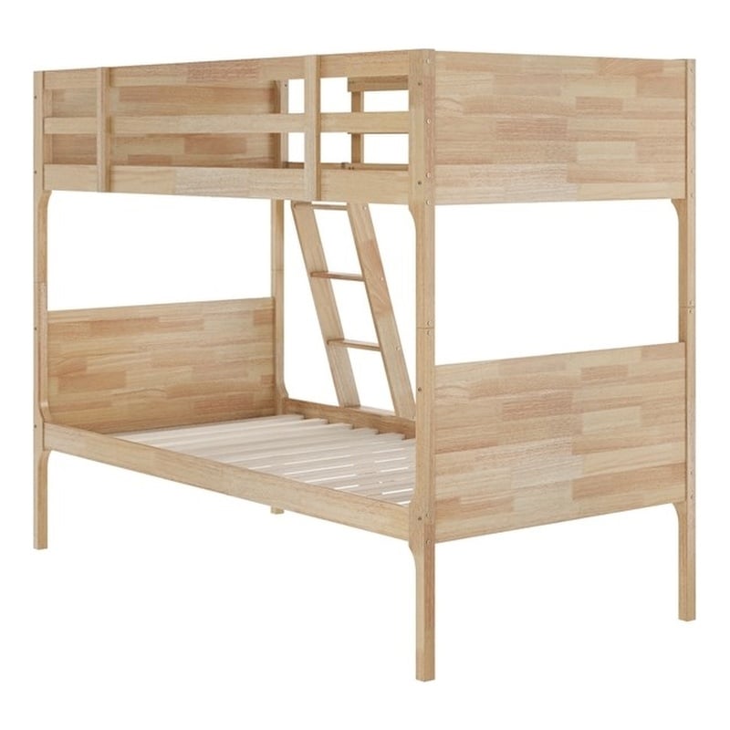 Twin Over Twin Convertible Slatted Solid Wood Bunk Bed Frame for Kids in Natural