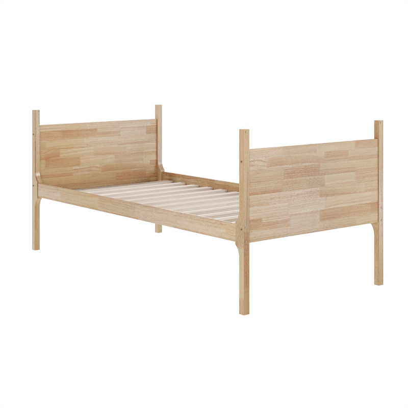Twin Over Twin Convertible Slatted Solid Wood Bunk Bed Frame for Kids in Natural