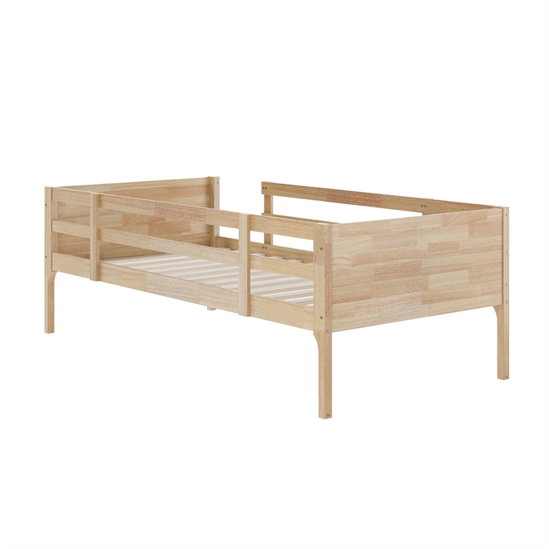 Twin Over Twin Convertible Slatted Solid Wood Bunk Bed Frame for Kids in Natural