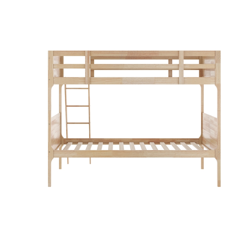 Twin Over Twin Convertible Slatted Solid Wood Bunk Bed Frame for Kids in Natural
