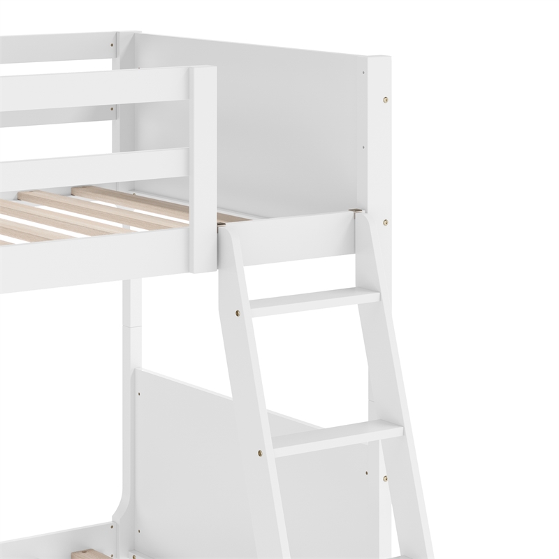Twin Over Twin Convertible Slatted Solid Wood Bunk Bed Frame for Kids in White
