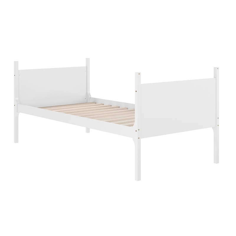 Twin Over Twin Convertible Slatted Solid Wood Bunk Bed Frame for Kids in White