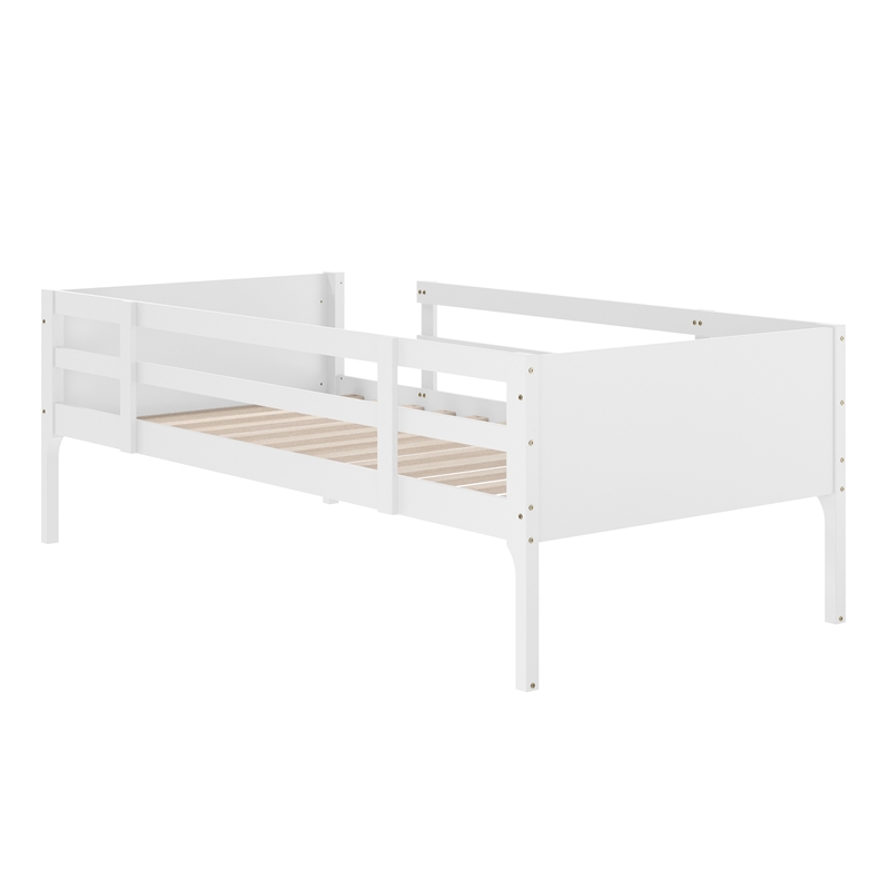 Twin Over Twin Convertible Slatted Solid Wood Bunk Bed Frame for Kids in White