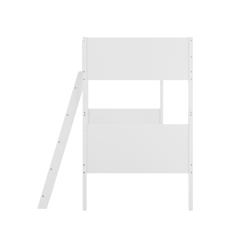 Twin Over Twin Convertible Slatted Solid Wood Bunk Bed Frame for Kids in White