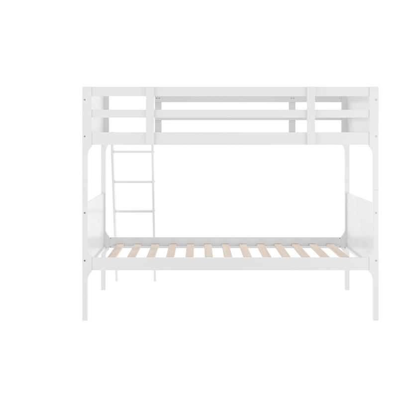 Twin Over Twin Convertible Slatted Solid Wood Bunk Bed Frame for Kids in White