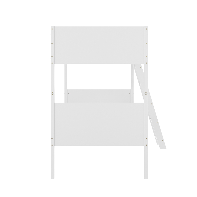 Twin Over Twin Convertible Slatted Solid Wood Bunk Bed Frame for Kids in White