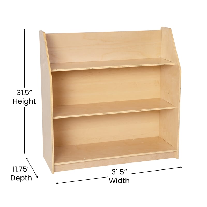 Kid Friendly Wooden Bookshelf in Natural Finish with 3 Display Shelves