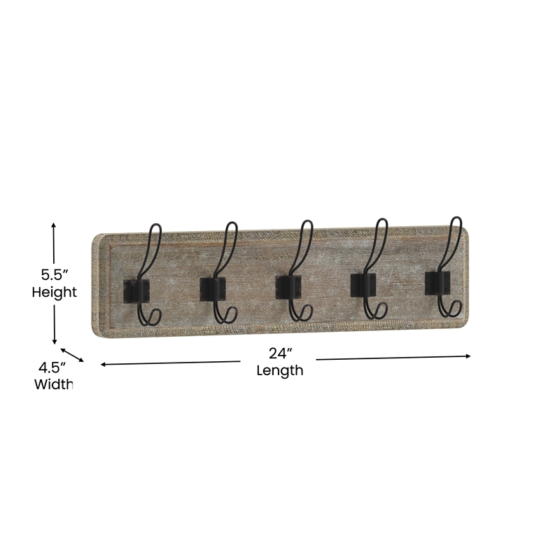 Vintage Wall Mounted Coat Rack with 5 Coat Hooks in Weathered Finish