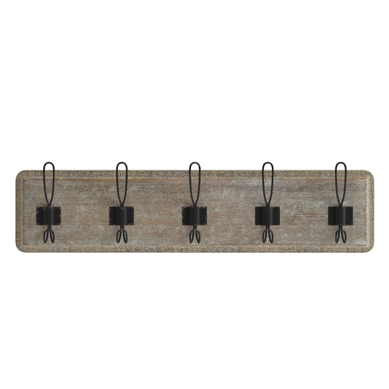 Vintage Wall Mounted Coat Rack with 5 Coat Hooks in Weathered Finish
