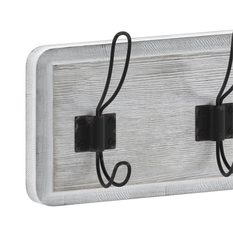 Vintage Wall Mounted Coat Rack with 5 Coat Hooks in Whitewashed Finish