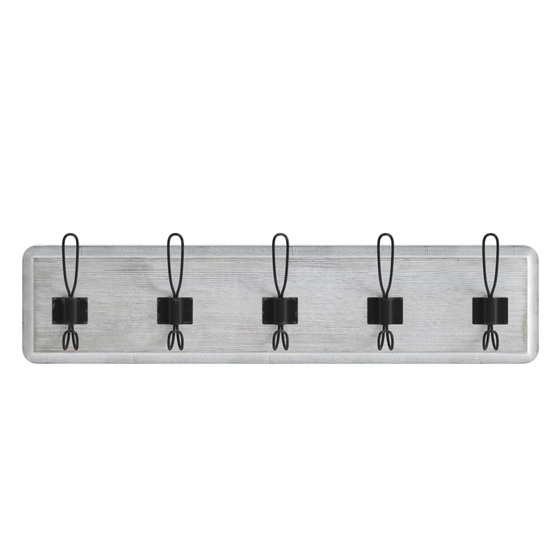 Vintage Wall Mounted Coat Rack with 5 Coat Hooks in Whitewashed Finish