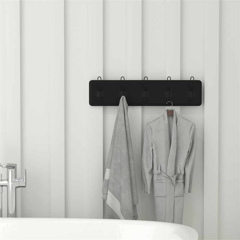 Vintage Wall Mounted Coat Rack with 5 Coat Hooks in Black Finish
