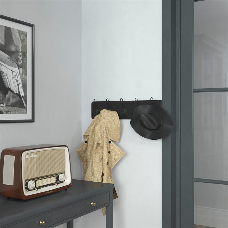 Vintage Wall Mounted Coat Rack with 5 Coat Hooks in Black Finish