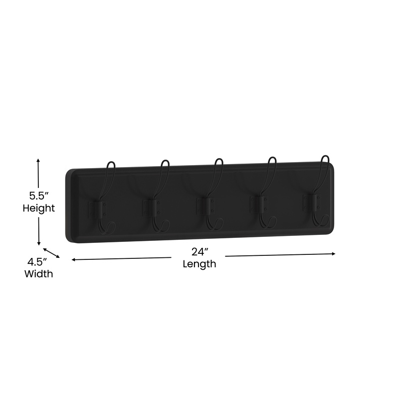 Vintage Wall Mounted Coat Rack with 5 Coat Hooks in Black Finish
