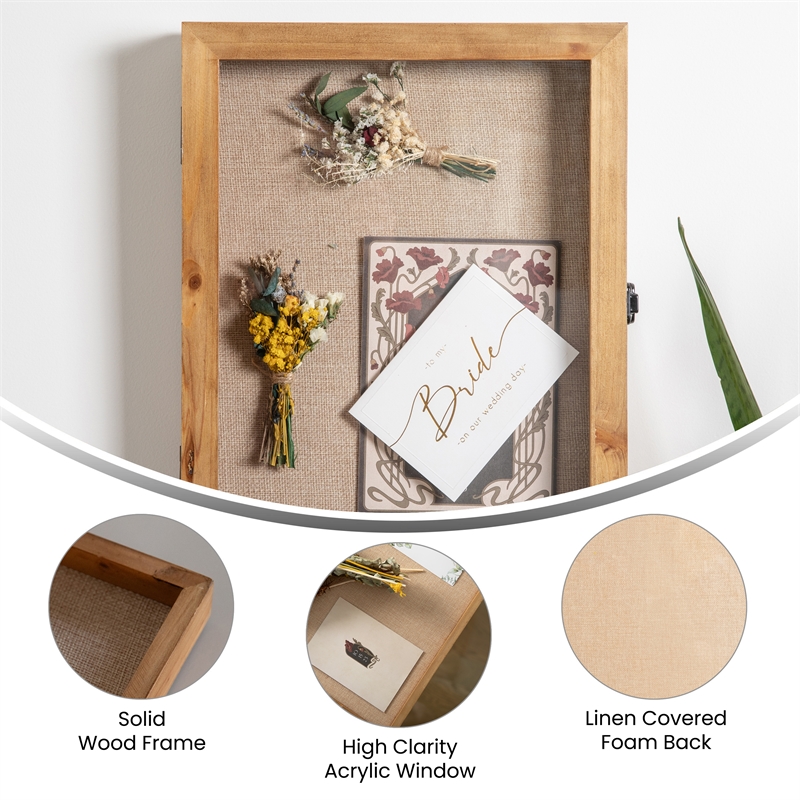 Solid Pine Weathered Brown Shadow Display Case with Linen Liner - 11 x 14