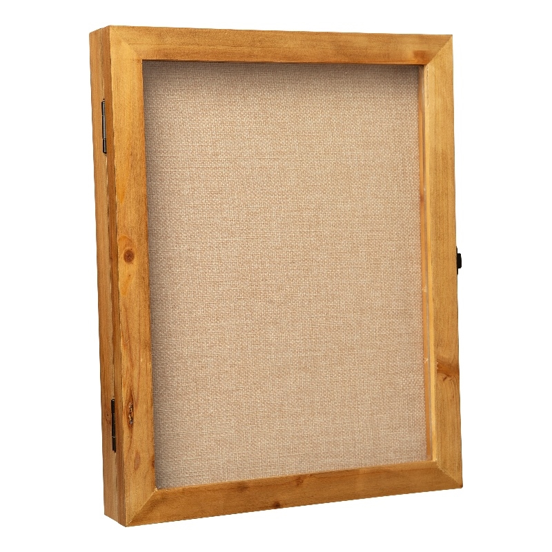Solid Pine Weathered Brown Shadow Display Case with Linen Liner - 11 x 14