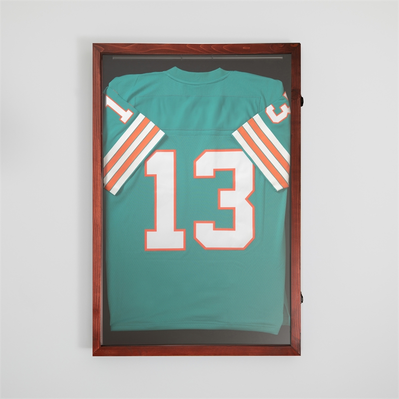 Wooden Jersey Display Case with Foam Board and Keyed Lock in Mahogany-24x36