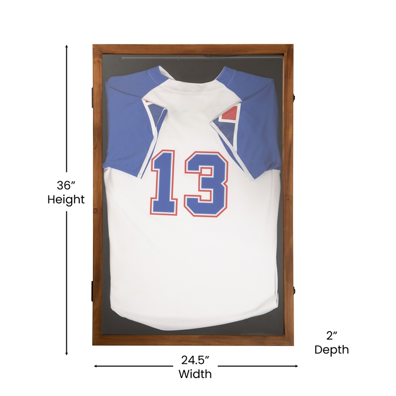 Wooden Jersey Display Case with Foam Board and Keyed Lock in Rustic Brown-24x36
