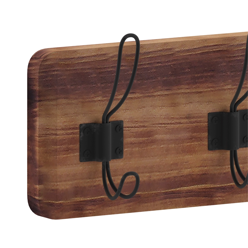 Vintage Wall Mounted Coat Rack with 5 Coat Hooks in Classic Brown Finish